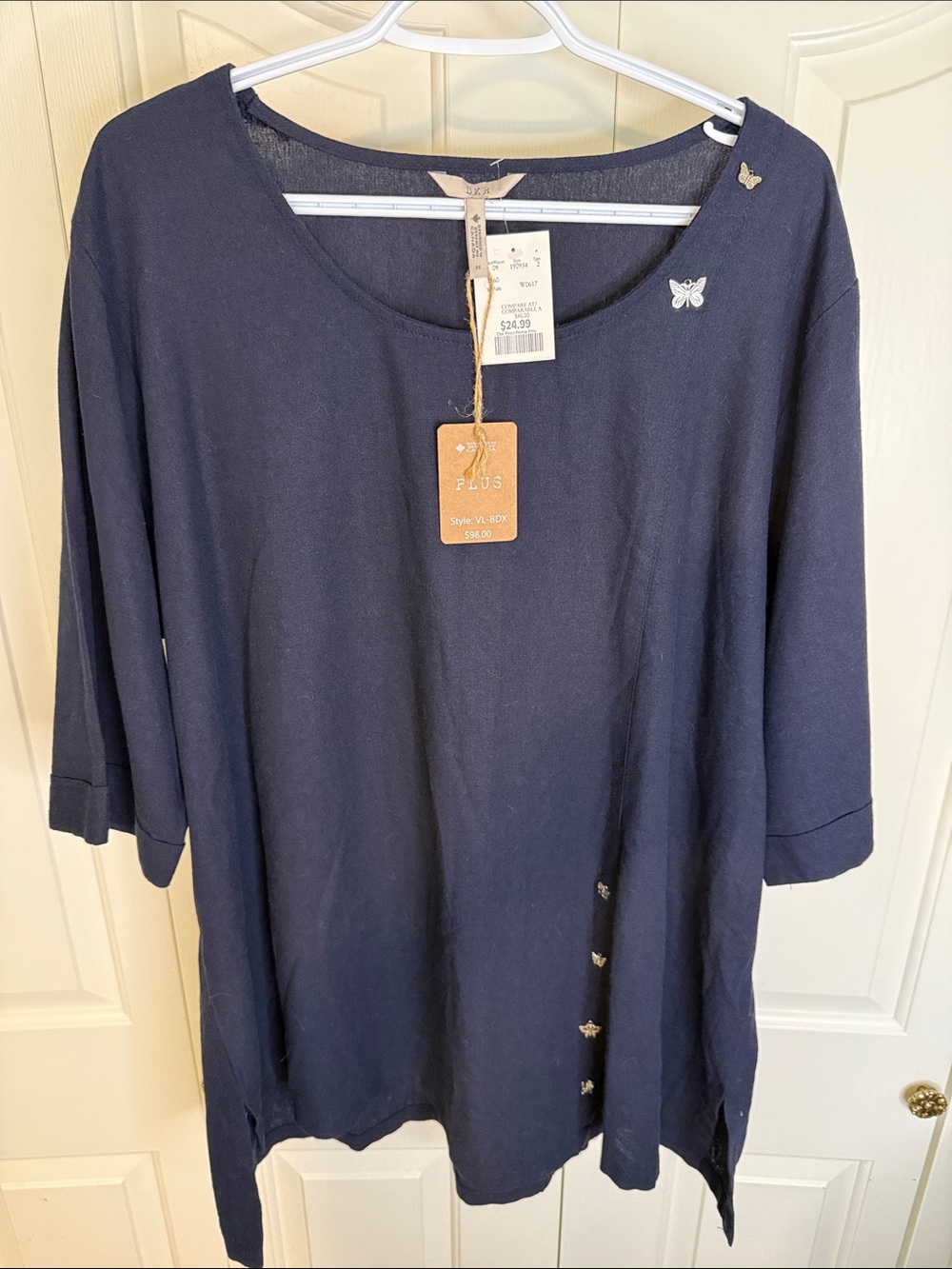 Cozy Navy Butterfly Accent Tunic Top